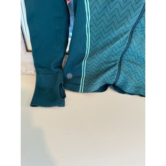 Athleta Teal Blue Zip Up Hooded Stretch Knit Workout Jacket Size Small - Picture 5 of 5